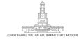Malaysia, Johor Bahru, Sultan Abu Bakar State Mosque, travel landmark vector illustration