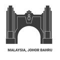 Malaysia, Johor Bahru travel landmark vector illustration