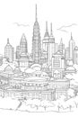 Malaysia Kuala Lumpur cityscape vector coloring page