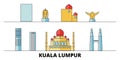 Malaysia, Kuala Lumpur flat landmarks vector illustration. Malaysia, Kuala Lumpur line city with famous travel sights