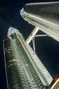 Malaysia Kuala Lumpur Petronas Towers night low angle view Royalty Free Stock Photo