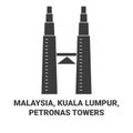 Malaysia, Kuala Lumpur, Petronas Towers travel landmark vector illustration