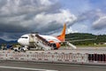 Airplane preparation to fly in Langkawi airport, Malaysia