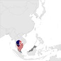 Malaysia Location Map on map Asia. 3d Malaysia flag map marker location pin. High quality map of Malaysia. Southeast Asia. Royalty Free Stock Photo