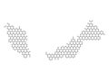 Malaysia map from abstract futuristic hexagonal shapes, lines, points black, in the form of honeycomb or molecular structure. Royalty Free Stock Photo