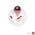 Malaysia map and flag in circle. Map of Malaysia, Malaysia flag pin. Map of Malaysia in the style of the globe Royalty Free Stock Photo