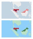 Malaysia map with pin of country capital. Two types of Malaysia map with neighboring countries