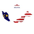 Malaysia map with waving flag. Vector illustration.