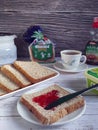 Malaysia. March 2022. Breakfast with whole bread and jam