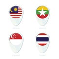 Malaysia, Myanmar, Singapore, Thailand flag location map pin icon Royalty Free Stock Photo