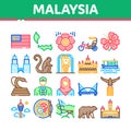 Malaysia National Collection Icons Set Vector