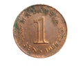 Malaysia one  sen coin on a white isolated background Royalty Free Stock Photo