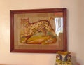 Malaysia Penang Vintage Ancient Antique Leopard Animal Painting Furniture Wooden Frame Chinese Furniture Nyonya Nonya Green House