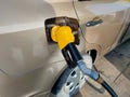 Malaysia, Perak, 3 Febuary 2021: Selective focus of a vehicle is refueling at a petrol station.