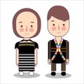 Malaysia Rungus Sabah bride and groom cartoon wedding. traditional national clothes. Set of cartoon characters in