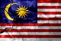 Malaysia rusted texture flag, rusty background.