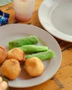 Malaysia sweet dessert with coconut known as kuih ketayap and burger mini