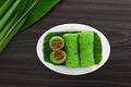 Malaysia sweet dessert with coconut known as kuih ketayap Royalty Free Stock Photo