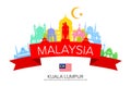 Malaysia Travel Landmarks and Flag.