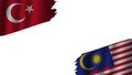 Malaysia and Turkey Turkish Flags, Obsolete Torn Weathered, Crisis Concept, 3D Illustration