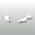 Malaysia - white 3D silhouette map of country area with dropped shadow on grey background. Simple flat vector