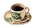 Malaysian Chinese coffee isolated in white background with watercolor style. Watercolor drawing asian food.