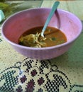 malaysian cuisine called mee rebus which is noodle with spicy soup served with eggs, squid and others. Finish eating