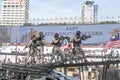 Malaysian Police's assault vehicle with VAT 69 Commando personnel during 65th Malaysia National Day in Kuala Lumpur. Royalty Free Stock Photo