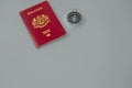 Malaysian red passport with compass Royalty Free Stock Photo