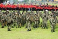 Malaysian soldiers in uniform and fully armed.