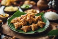 Malaysian traditional menu during eid festive, ketupat daun palas. Selective focus