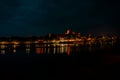 Malbork Castle at night with lights and its reflection on a river Royalty Free Stock Photo