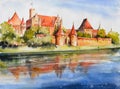 Malbork, Poland watercolors painted.