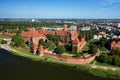 Malbork town and medieval german castle called Marienburg. Bird view. Summer time.