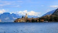 Lake Garda Italy boats, Malcesine Castle and old town and old town Royalty Free Stock Photo