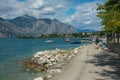 MALCESINE, ITALY - AUGUST 30, 2023: Beautiful Malcesine touristic resort with lake shore