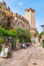 MALCESINE, ITALY, JULY 22, 2019: Castello di Malcesine overlooking Lago di Garda in Italy