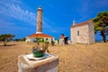 Veli Rat lighthouse and chapel view, Dugi Otok island Royalty Free Stock Photo