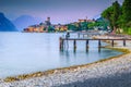 Malcesine summer tourist resort at colorful sunset, Garda lake, Italy Royalty Free Stock Photo