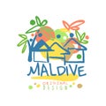 Maldive island logo template original design, exotic summer holiday badge, label for a travel agency, element for design Royalty Free Stock Photo