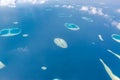 Maldives aerial panorama blue water reef and coral islands Royalty Free Stock Photo