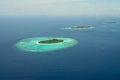 Maldives aerial panorama blue water reef Royalty Free Stock Photo