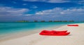 Maldives beach panorama under the blue sky Royalty Free Stock Photo