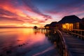 Maldives charm sunset, water villas, sandy shores for a dream vacation