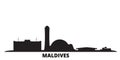 Maldives city skyline isolated vector illustration. Maldives travel black cityscape