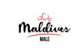Maldives country with red love heart and its capital Male creative typography logo design
