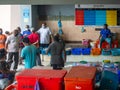 Maldives fisherman preparing seafood at a local Male market street food