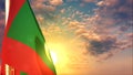 Maldives flag is hanging on sunset sky for veterans day - defocused - object 3D illustration Royalty Free Stock Photo