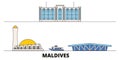 Maldives flat landmarks vector illustration. Maldives line city with famous travel sights, skyline, design.