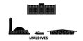 Maldives flat travel skyline set. Maldives black city vector illustration, symbol, travel sights, landmarks.